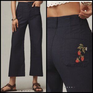 NWT Size 34 -Maeve Colette Embroidered Crop Wide-Leg Pants Magic Fabric (US$158)